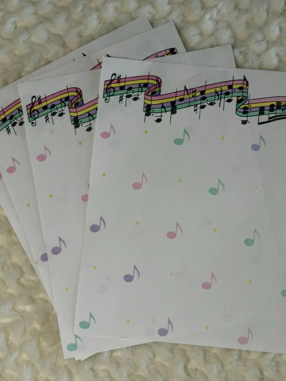 Vintage Multi Color Music Note Stationary Paper (4 Sheets)